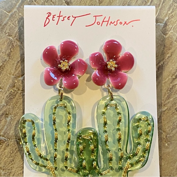 Betsey Johnson Hola To Love Cactus Flower Statement Post Earrings NWT - Picture 6 of 9